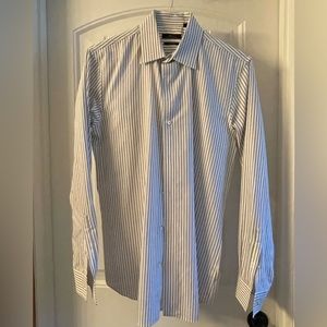 Black “ticking style “ stripe long sleeve dress shirt.